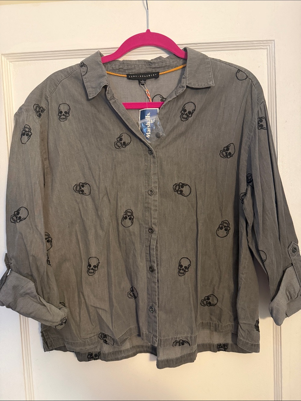 Lightweight Grey Skull Button-Up Shirt